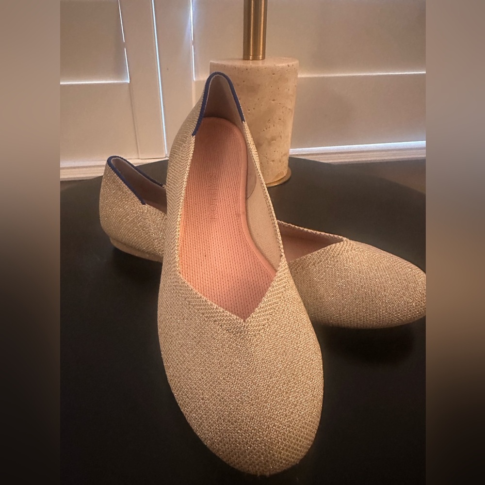 Rothy's Tan Flats with Blue Trim